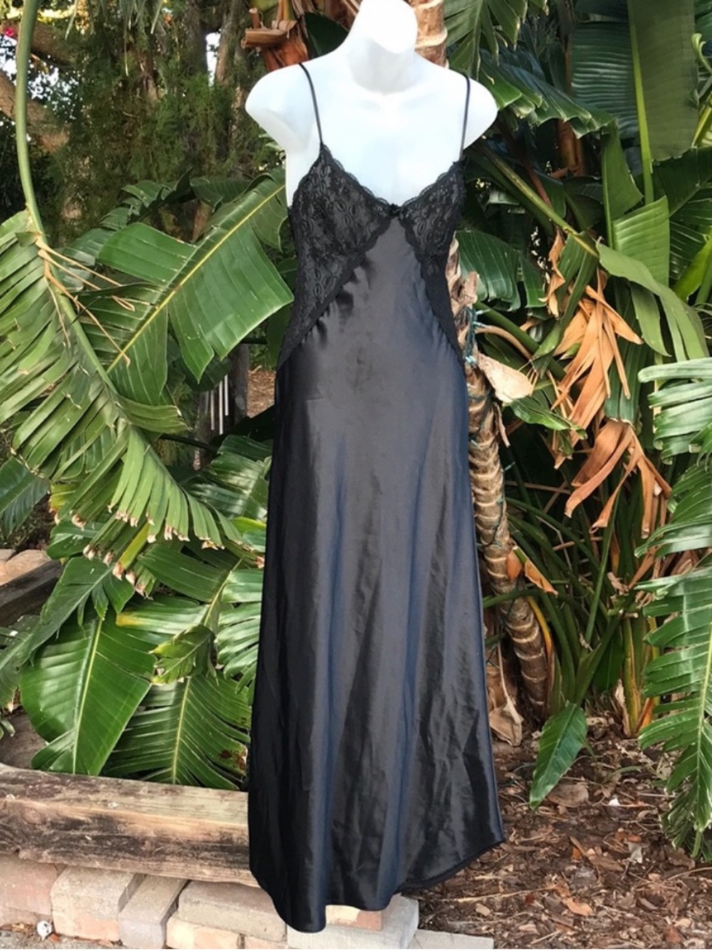 Women's Black Satin Lace Slip Dress - Classic Intimates vintage slip dress